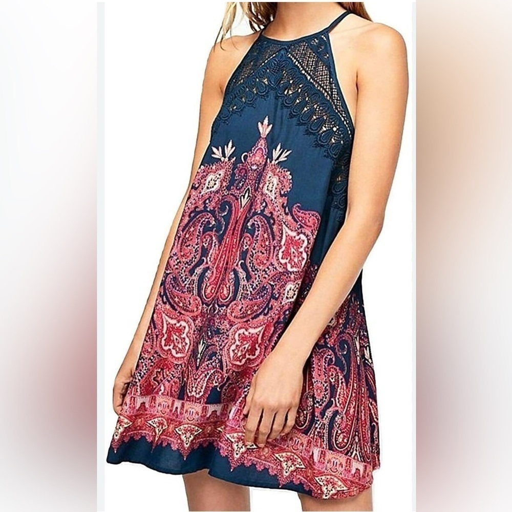 Free People Intimately Free Shea Printed Halter Mini A-Line Dress Size small
